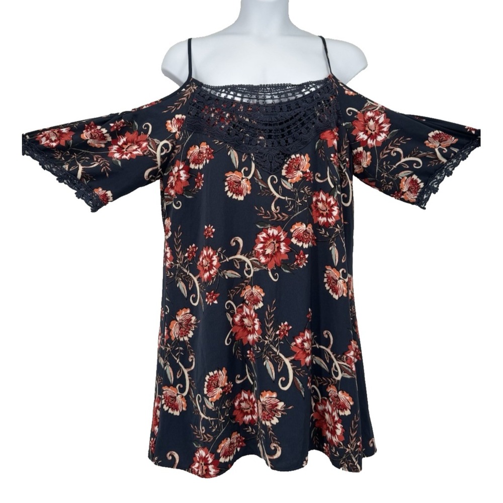 1X Floral Lace Straps Dress Boho festival fairy cottagecore cold shoulder plus